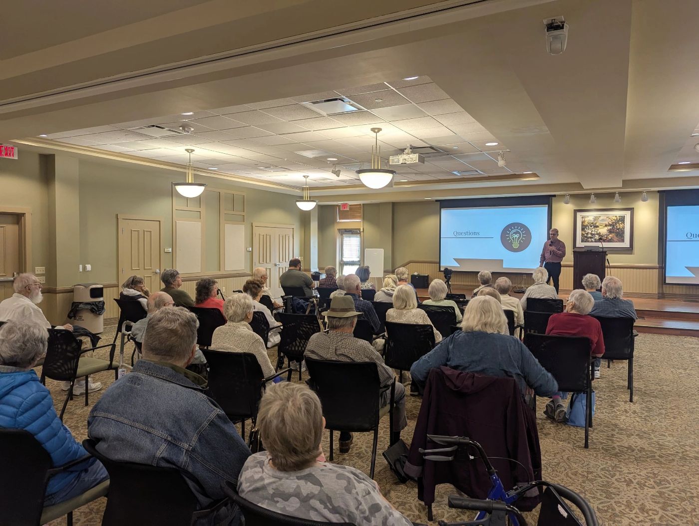 Corey presenting a cybersecurity session to a room of seniors